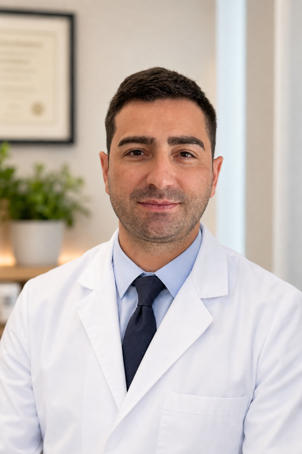 Il Dott. Giulio Cocco nel suo camice da medico ecografista